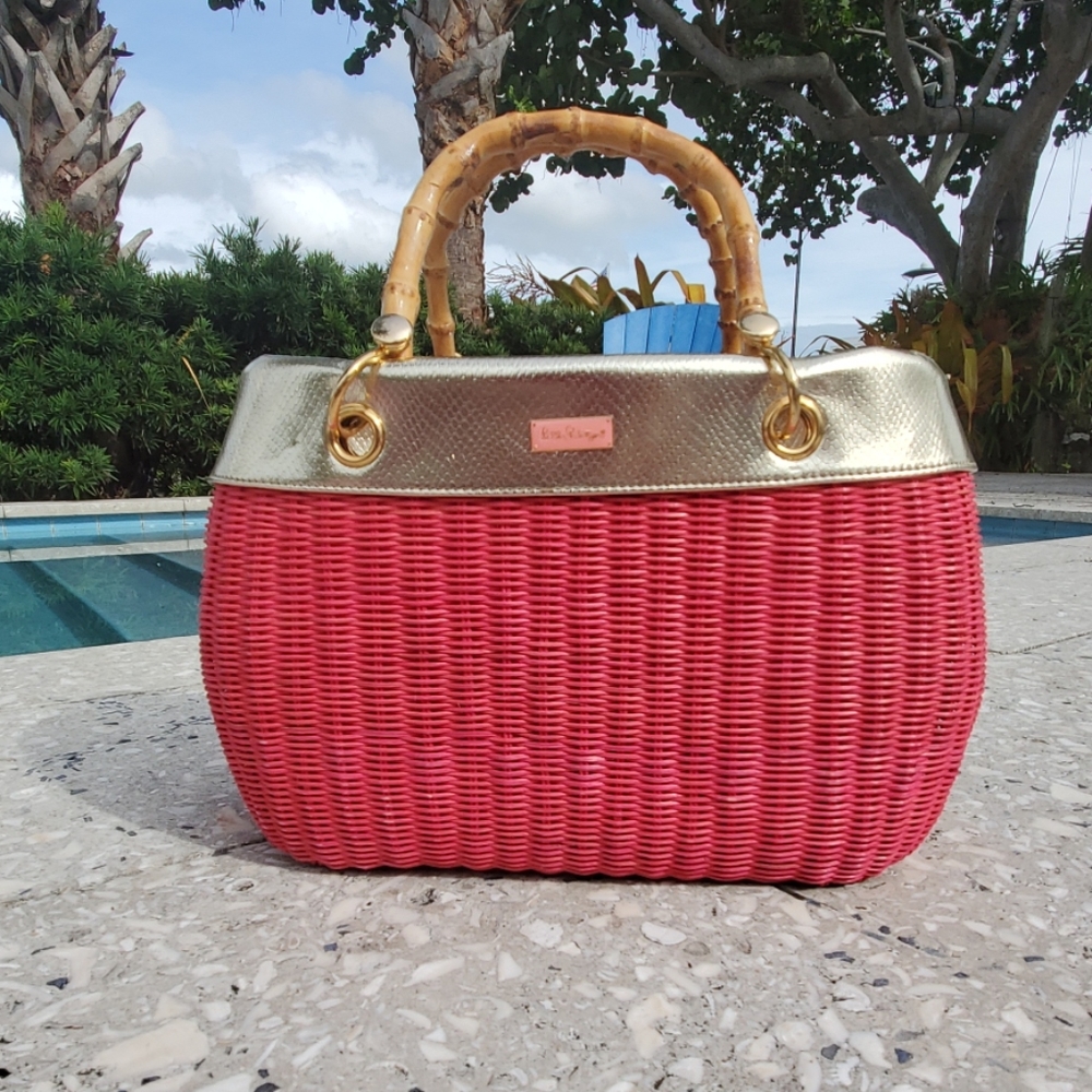 Lilly Pulitzer Pink Garden Basket Wicker Purse